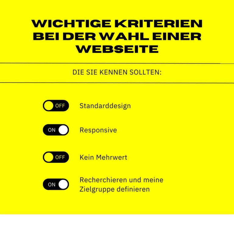 Wichtige Kriterien bei der Wahl einer Webseite<br>die Sie kennen sollten: